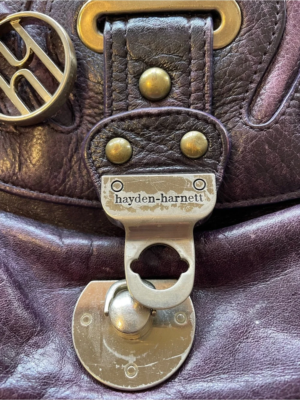 Plum Leather Satchel with Brass Accent Hardware